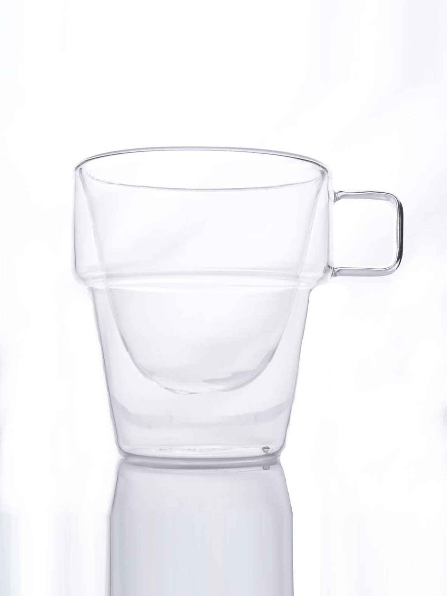 Femora Double Wall Transparent Glass Heat Resistant Coffee Mugs With Handle (0.235 L) - Set of 4