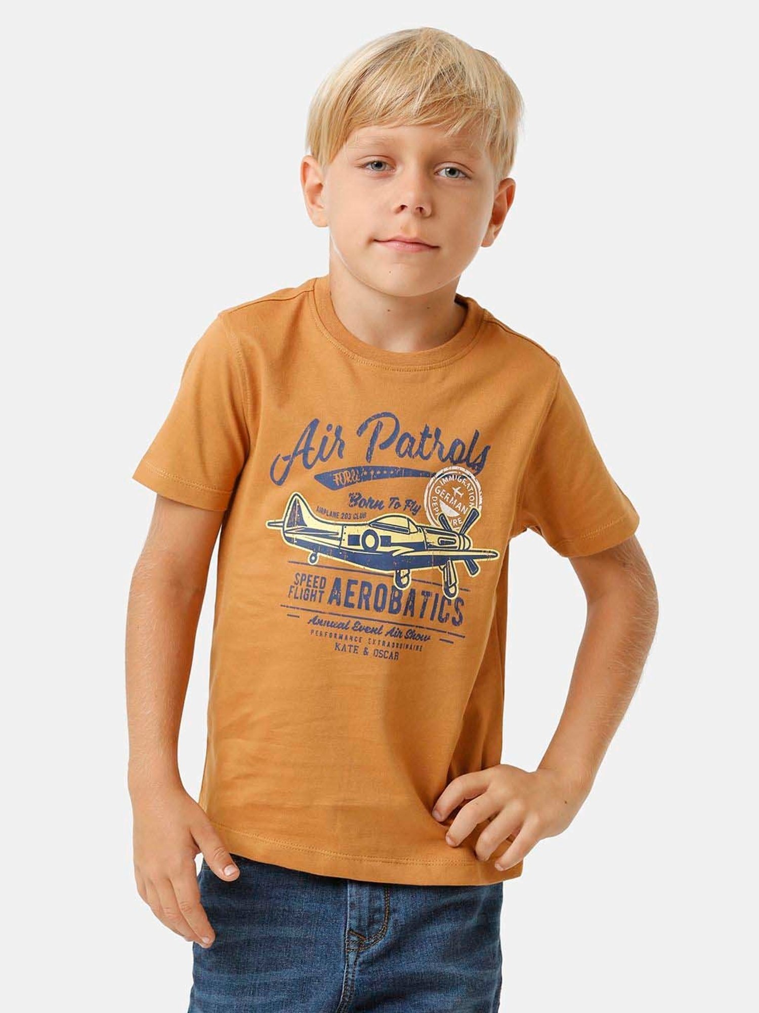 Kate & Oscar Kids Brown Cotton Printed T-Shirt
