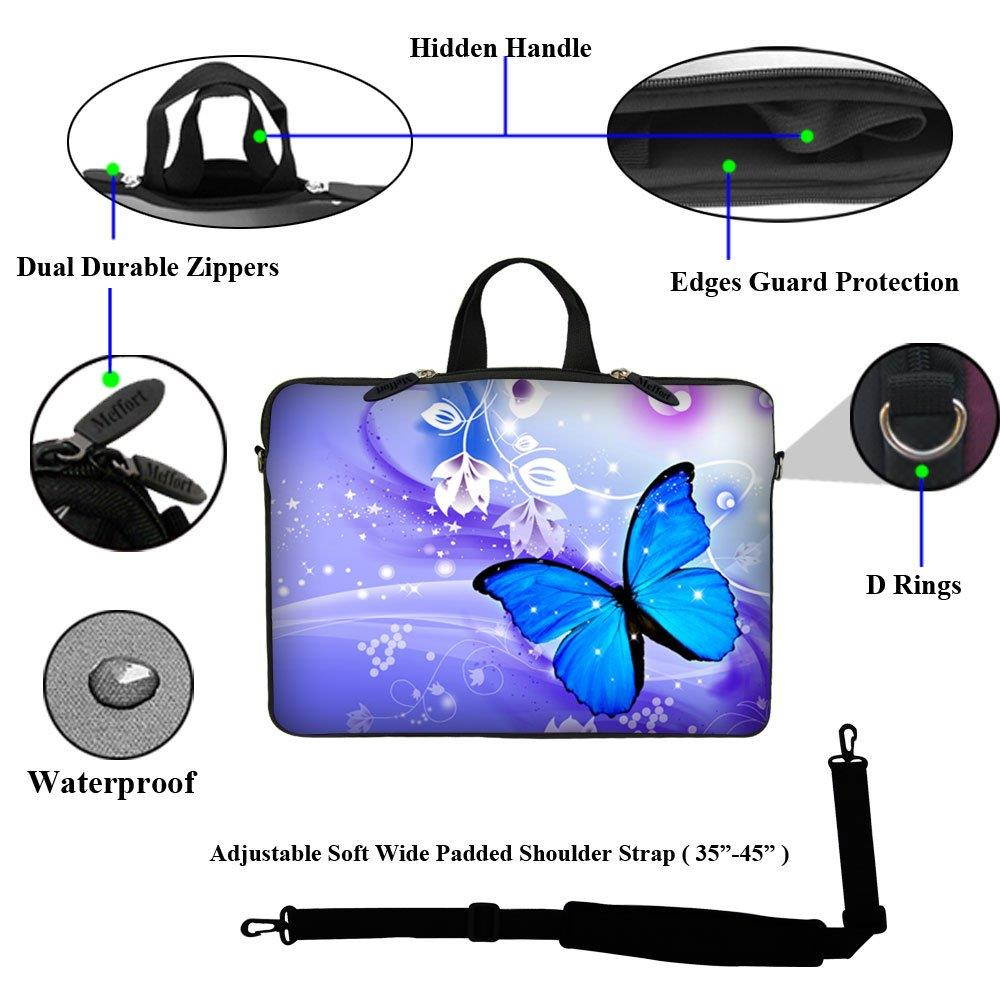 Meffort Inc 17 17.3 inch Laptop Carrying Sleeve Bag Case with Hidden Handle & Adjustable Shoulder Strap with Matching Skin Sticker and Mouse Pad Combo - Blue Flyaway Butterfly