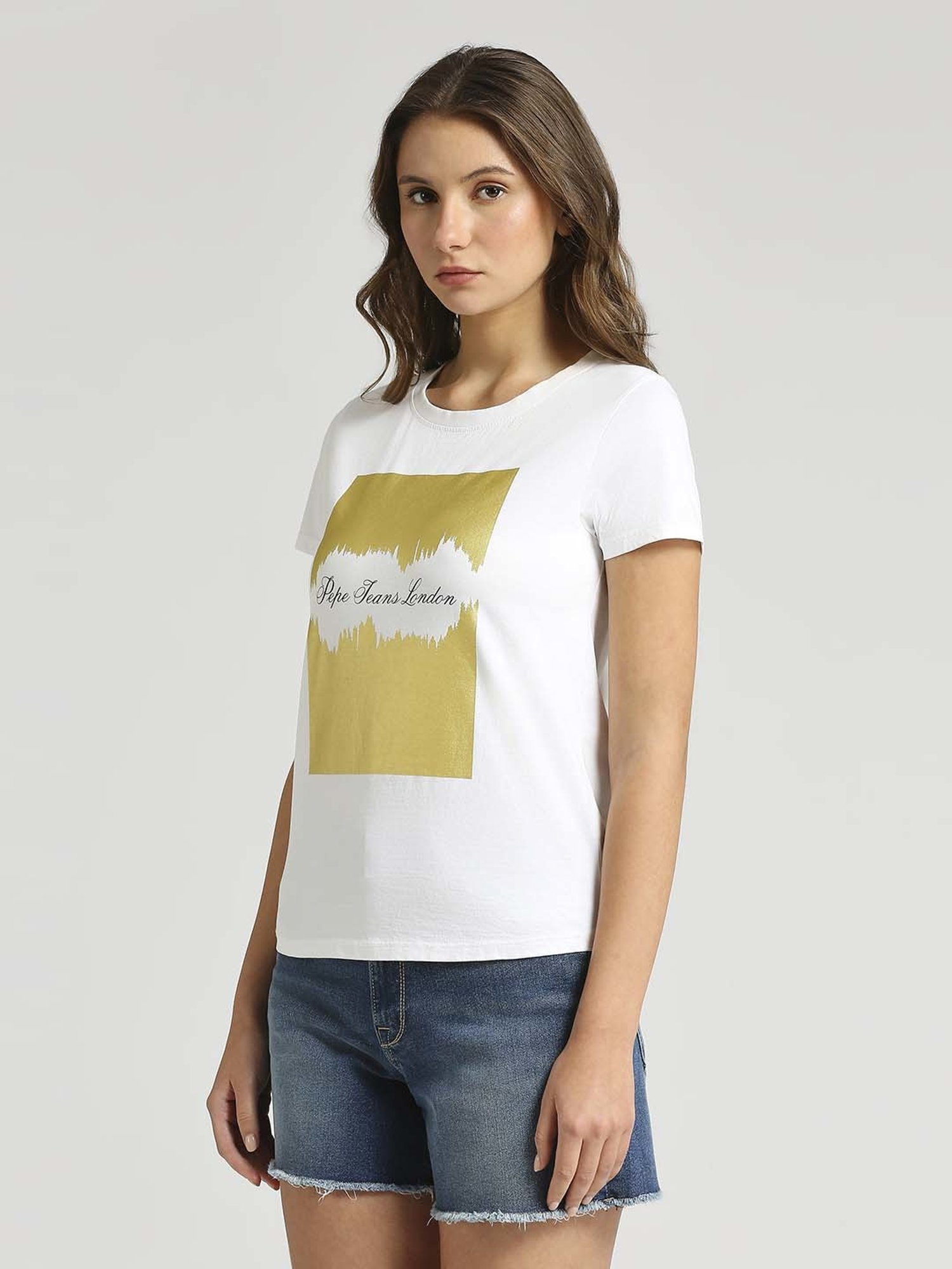 Pepe Jeans White Cotton Printed T-Shirt