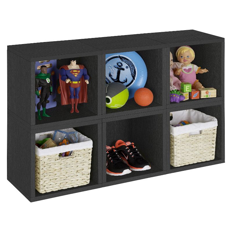 Way Basics Stackable Eco Cube Storage Cubby Organizer Black Wood Grain