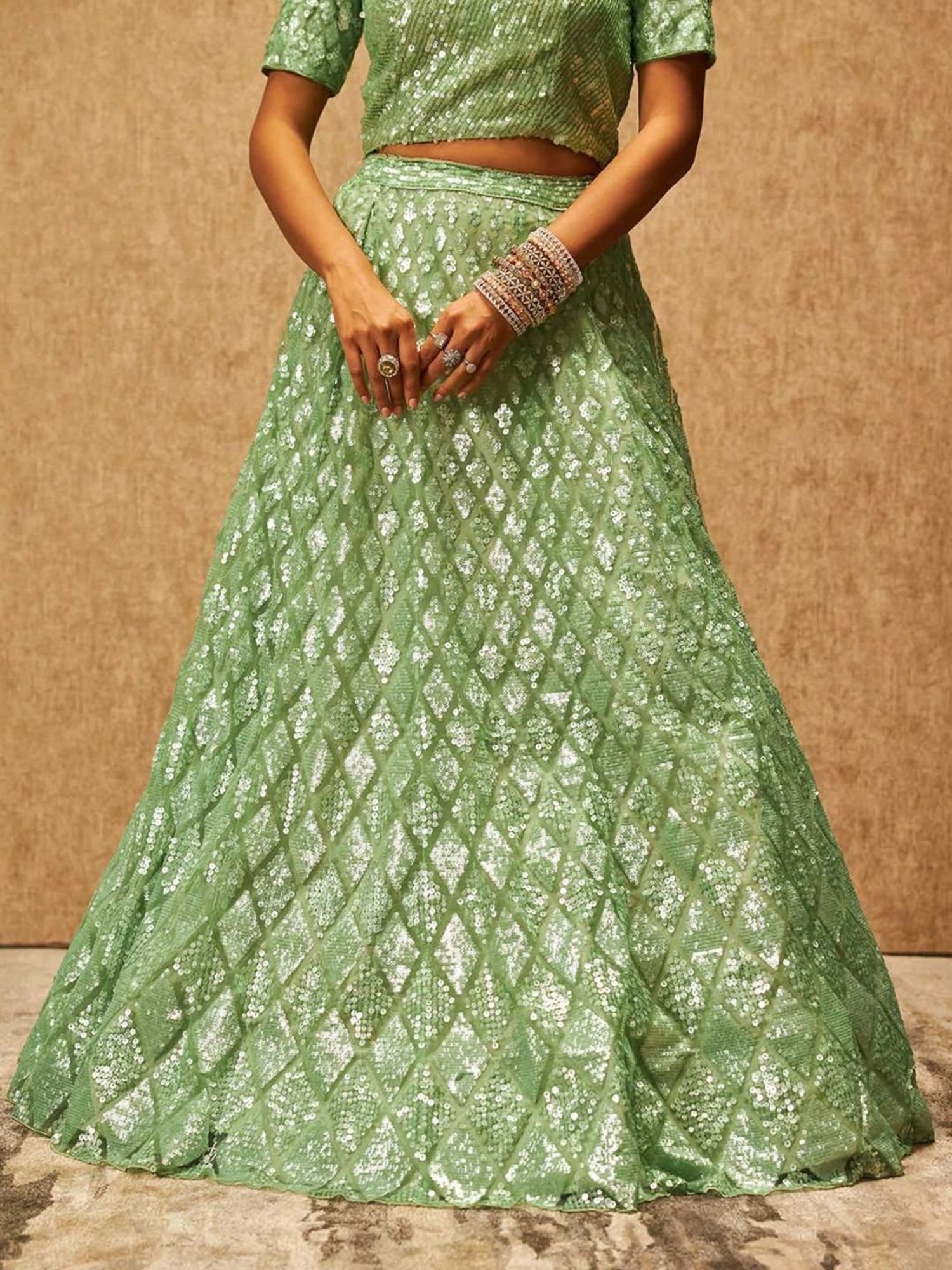 Soch Sap Green Embellished Unstitched Lehenga Choli Set With Dupatta