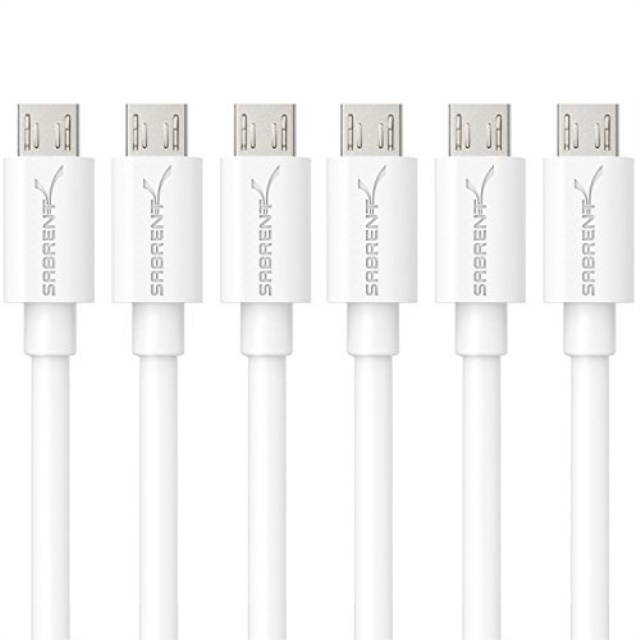 Sabrent 6-pack 22 AWG Premium 3ft Micro USB Cables High Speed USB 2.0 - White (CB-M63W)