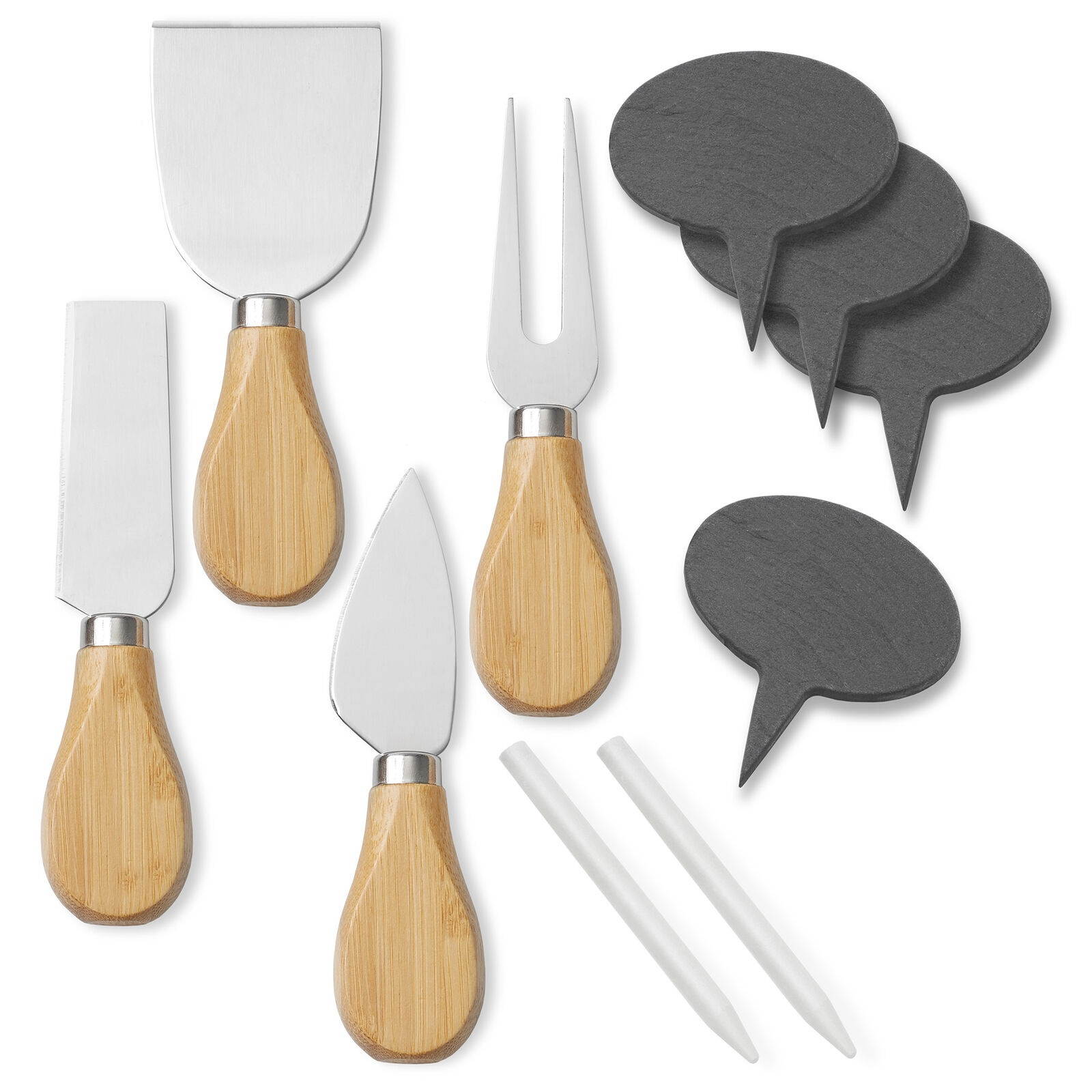 Bamboo Charcuterie Cheese Board Gift Set with Slate Tray, 4 Knives, 2 Dip Bowls