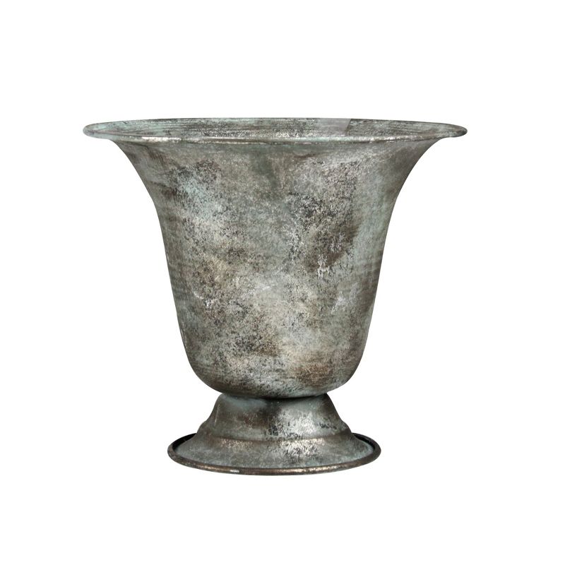 Allstate Floral 8.25" Weathered and Verdigris Outdoor Urn Planter - Silver