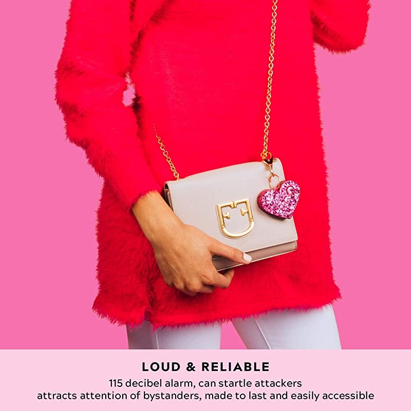 Safety Alarm for Women Ahhlarm SelfDefense Panic 115 Decibel Alarm Keychain for Women with LED Safety Light and Clip Pink Glitter Heart