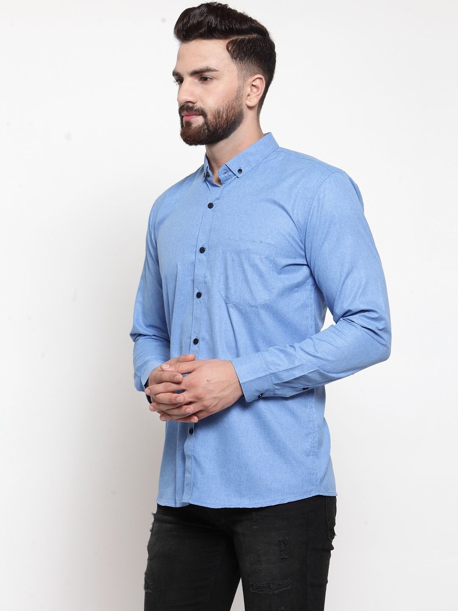 Jainish Blue Cotton Regular Fit Shirt