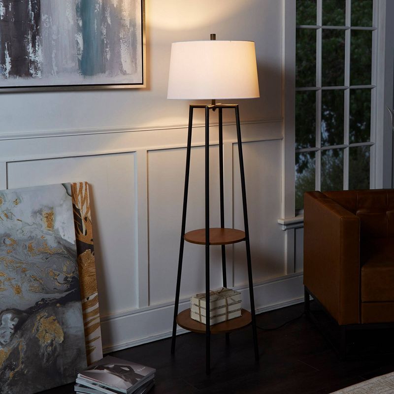 63" Tristan Silverwood Floor Lamp with Shelves (Includes LED Light Bulb) Black - Decor Therapy
