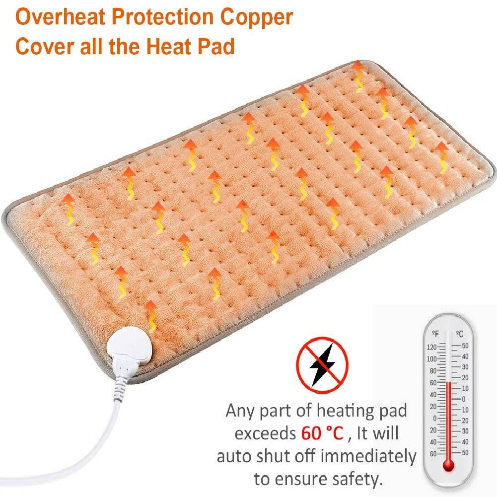 Electric Heating Pad for Back Pain Relief, Arealer Fasting Heating & 6 Temperature Modes & Auto Shut-Off & Washable Therapy Heared Blanket(Gray)