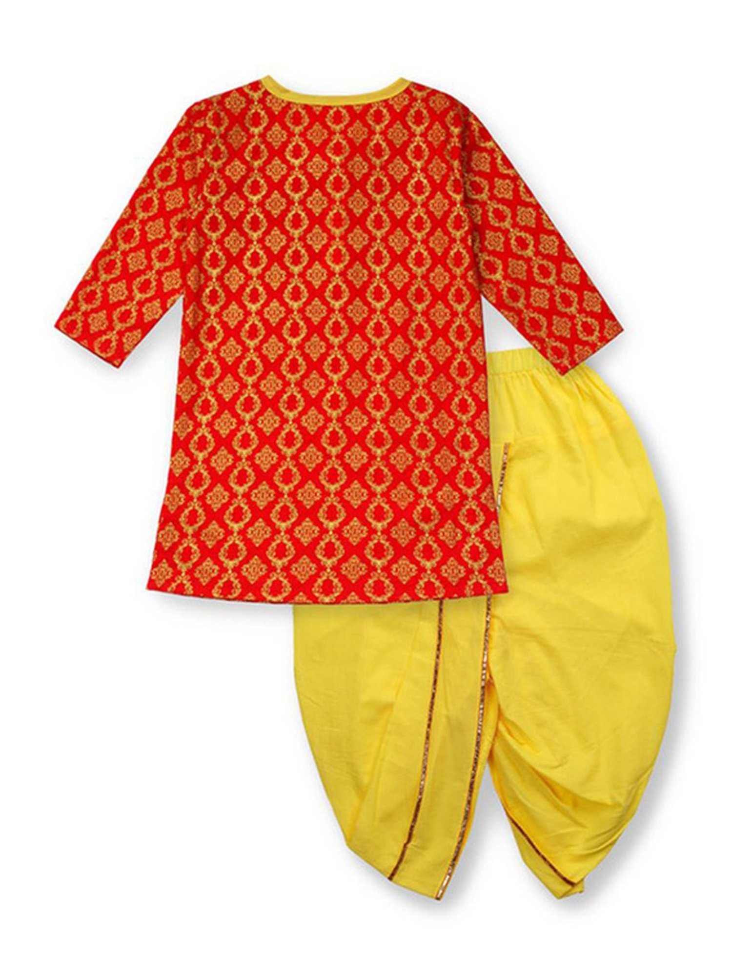 Pranava organics Kids Red & Yellow Printed Full Sleeves Kurta Set