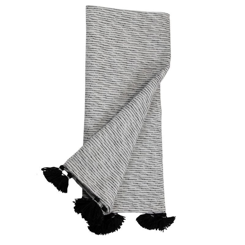 Black and White Hand Woven 50 x 60 inch Outdoor Safe Throw Blanket with Hand Tied Tassels - Foreside Home & Garden