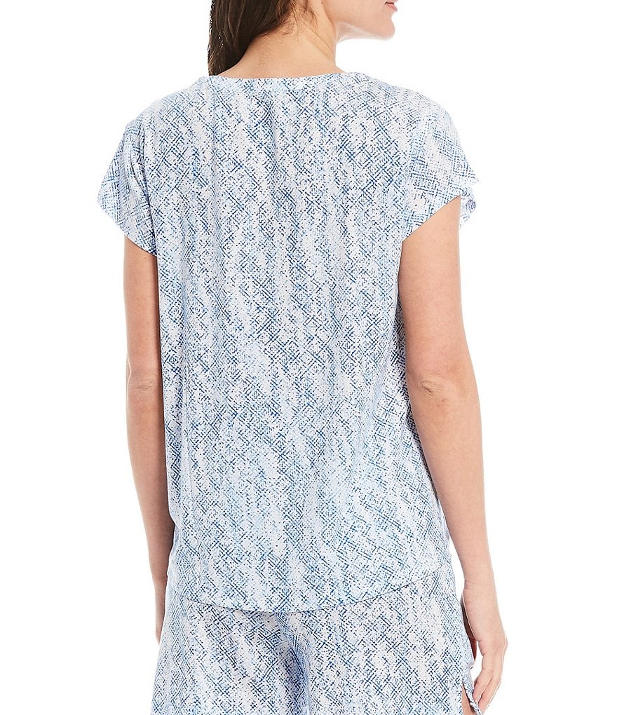 Nottibianche Printed Split V-Neck Jersey Knit Cap Sleeve Coordinating Sleep Tee