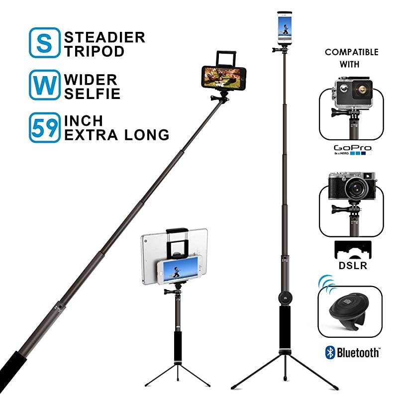 Bluetooth Selfie Stick with Tripod Remote 59Inch  Extendable Monopod with Tripod Stand for iPhone 1111PROXXS maxXRXS876PlusTabletSamsung S7S8S9AndroidGoPro Cameras