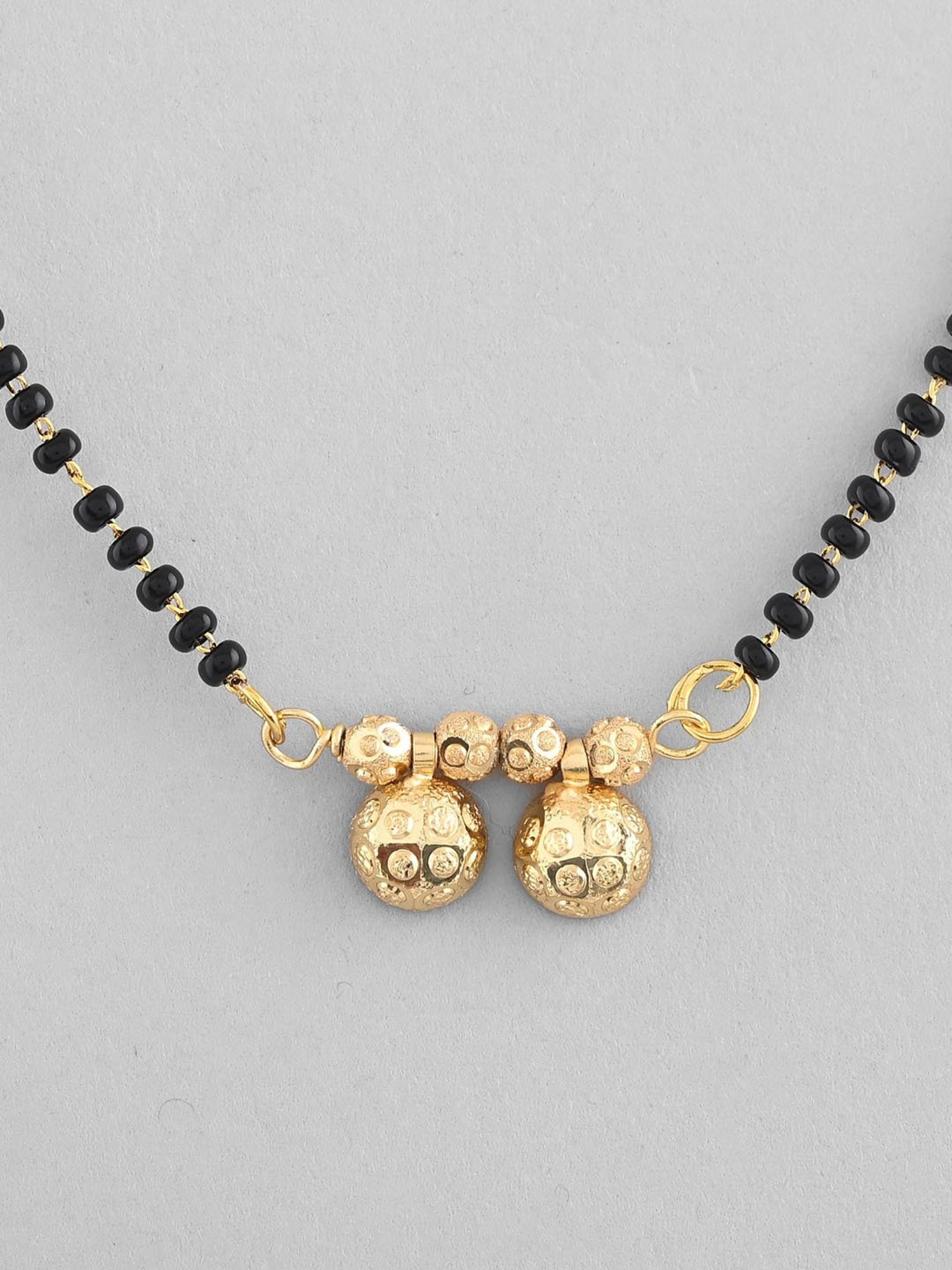 Abdesigns Gold-Plated American Diamond & Black Beaded Mangalsutra