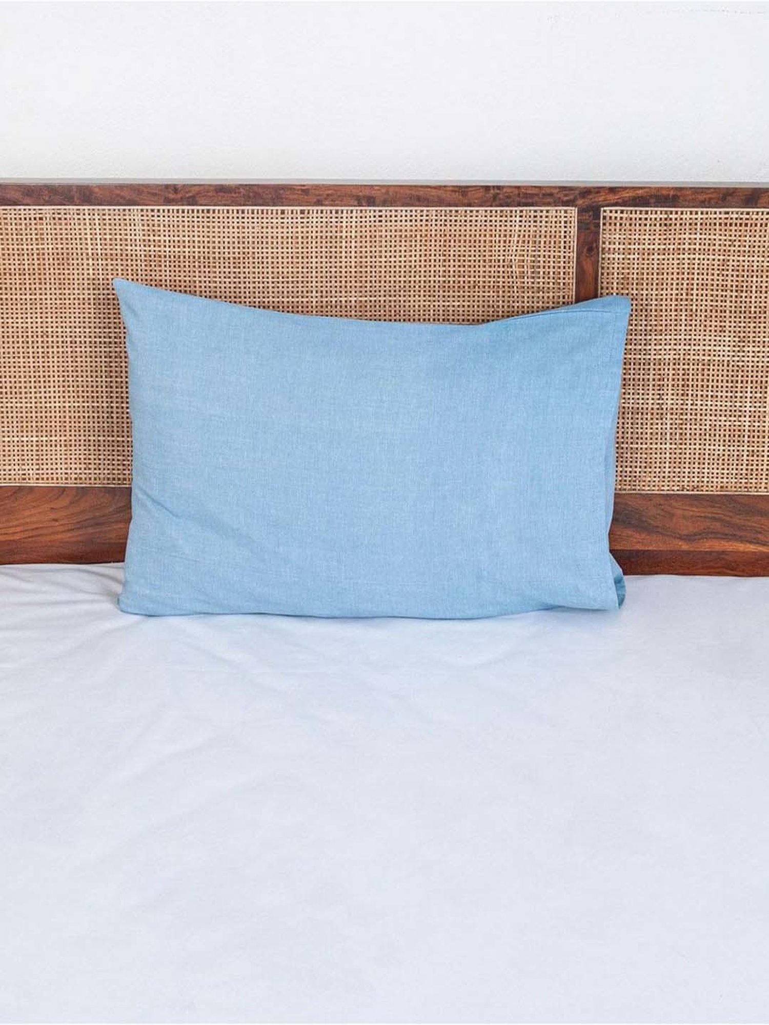 Fabindia Chambray Blue Cotton 92 TC Pillow Cover - Set of 2