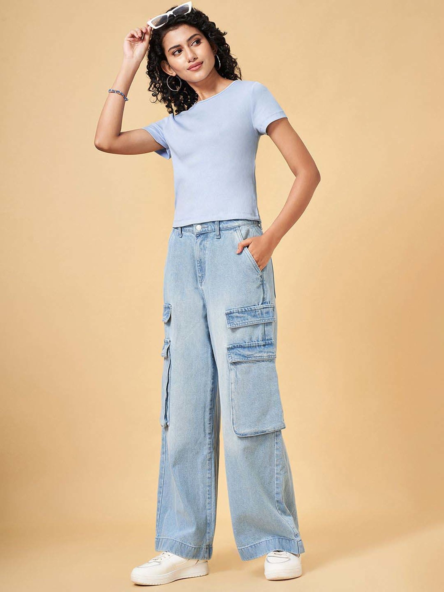 People by Pantaloons Blue Plain Top