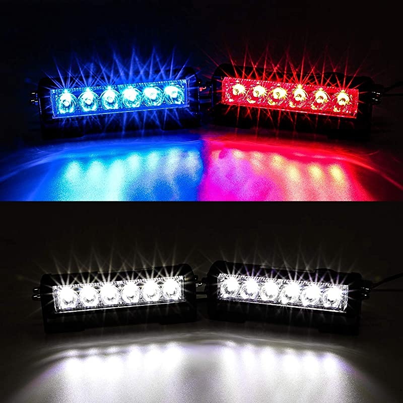 Police Lights Led Trailer Lights Dual 6 LED 2 Color Modes 9 Flashing Modes Aluminium housing Light Bar Mounts Firefighter Emergency Lights For Vehicles, White or Red&Blue 2 PCS