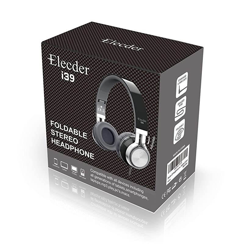 i39 Headphones with Microphone Foldable Lightweight Adjustable On Ear Headsets with 3.5mm Jack for Cellphones Computer MP3/4 Kindle School Black/Gray