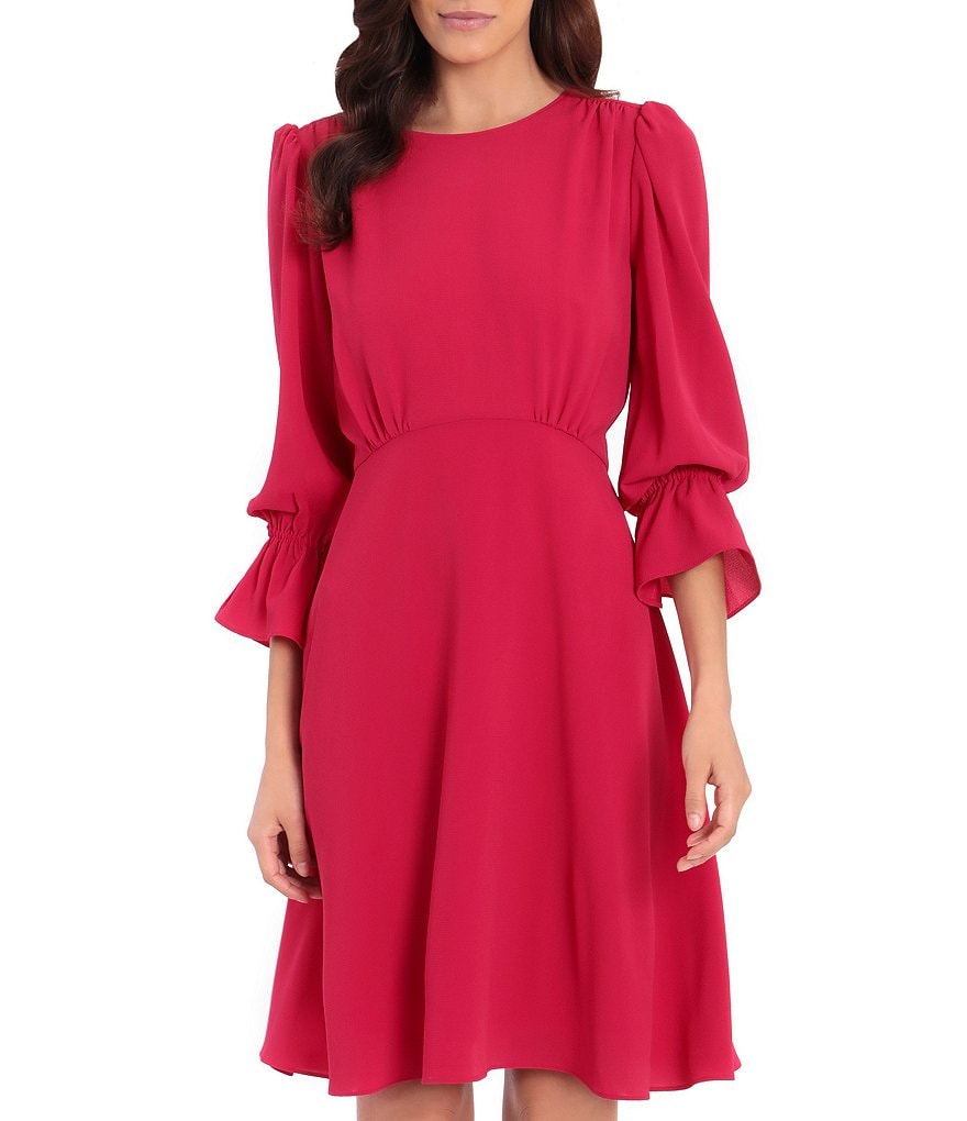Maggy London Petite Size 3/4 Sleeve Jewel Neck Catalina Crepe Fit & Flare Dress