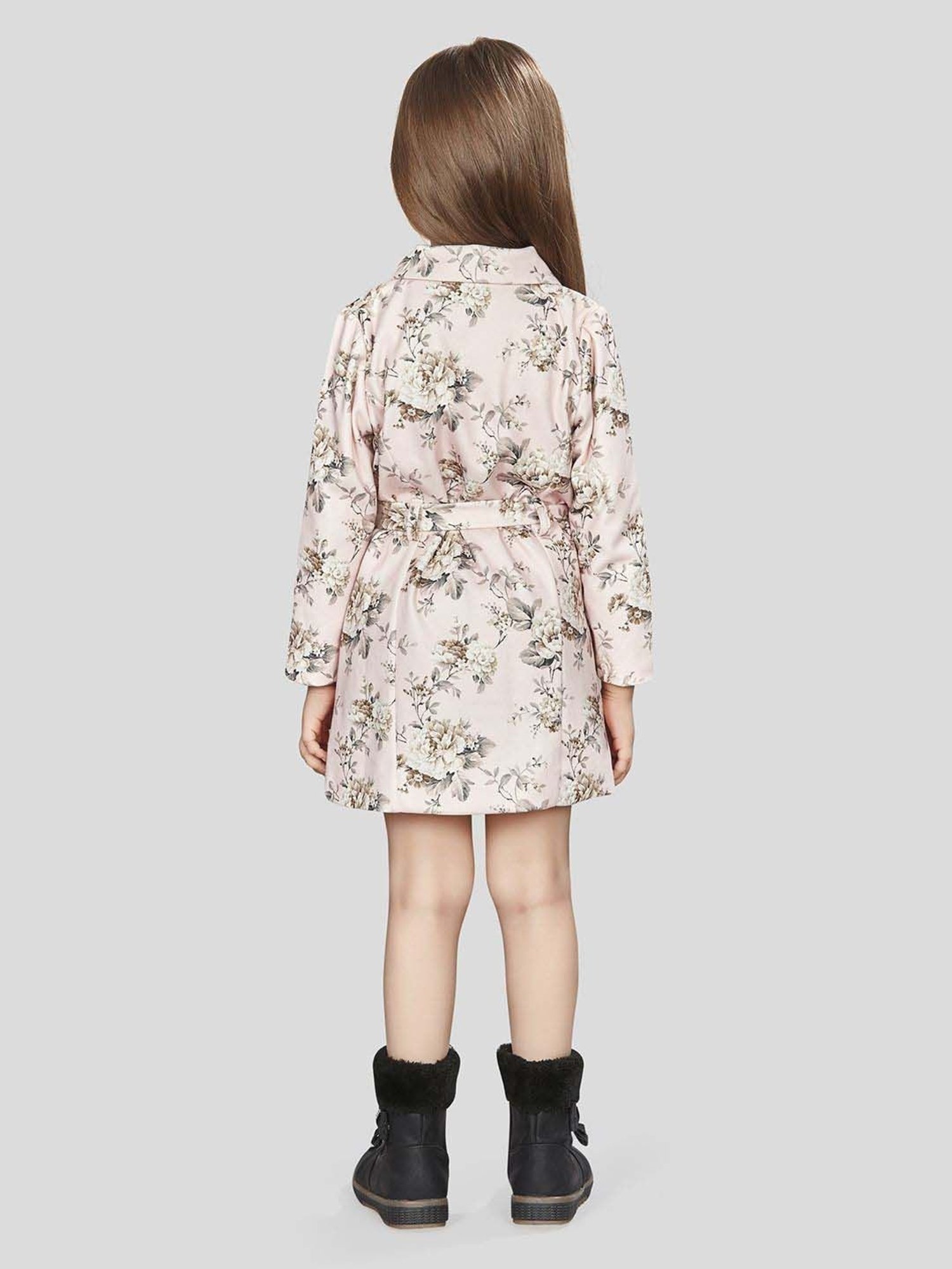 Peppermint Girls Peach Floral Full Sleeves Dress