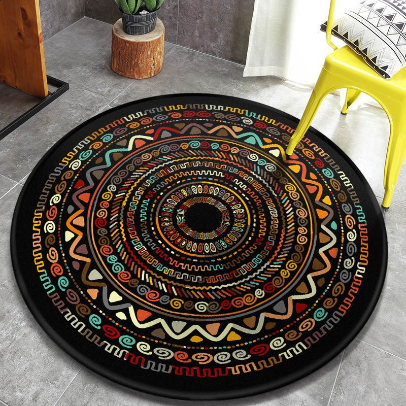 Ethnic Style Carpet Baroque Style Mandala Round Mat Carpet-Type D
