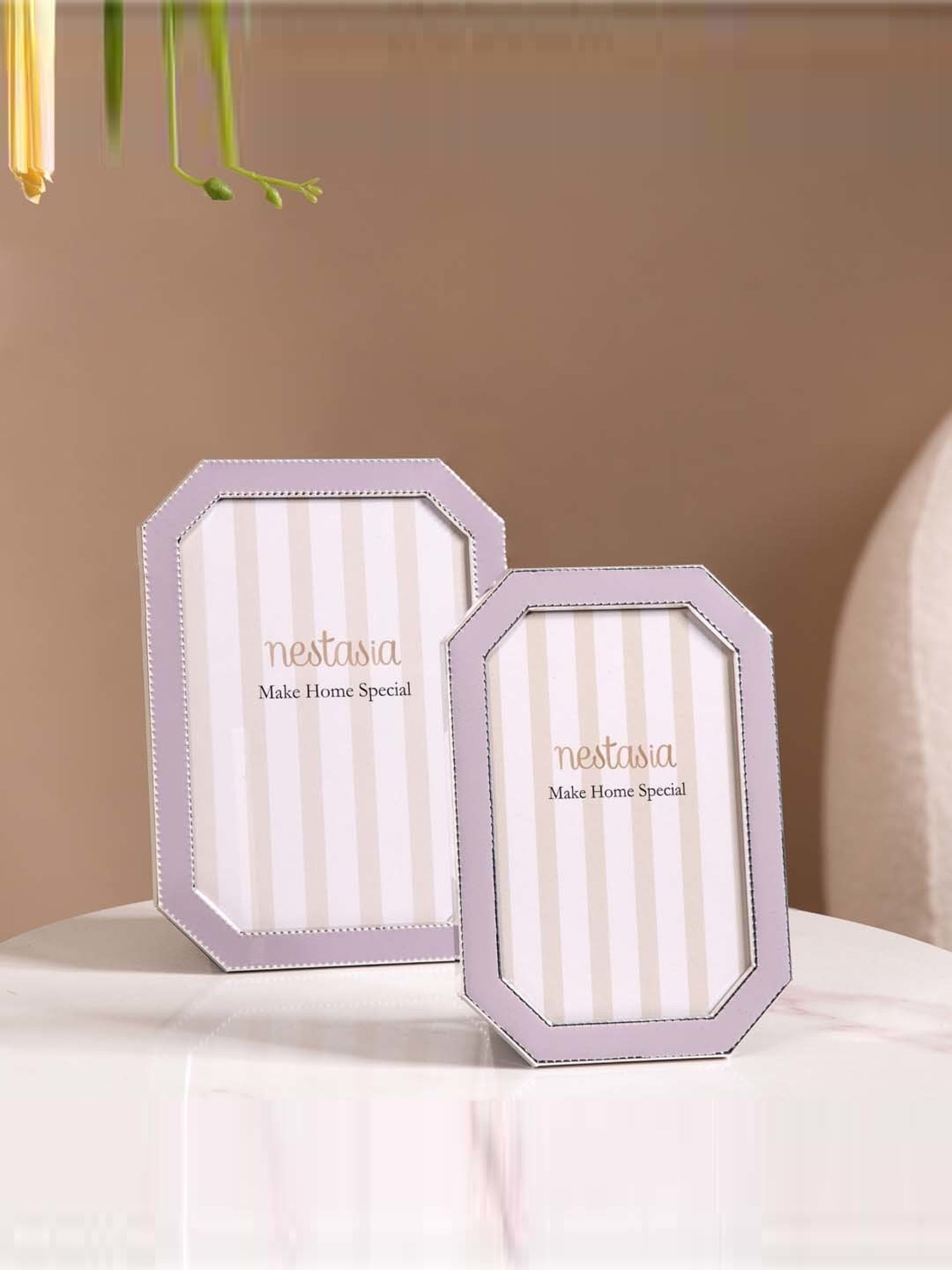Nestasia Octagon Shaped Lavender Border Metal Photo Frame Set Of 2