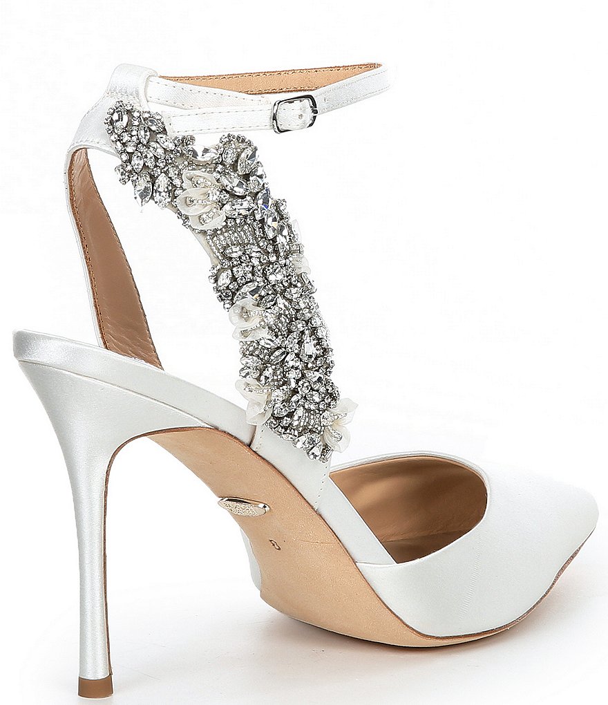 Badgley Mischka Blanca Satin Crystal Ornament Detail Pumps
