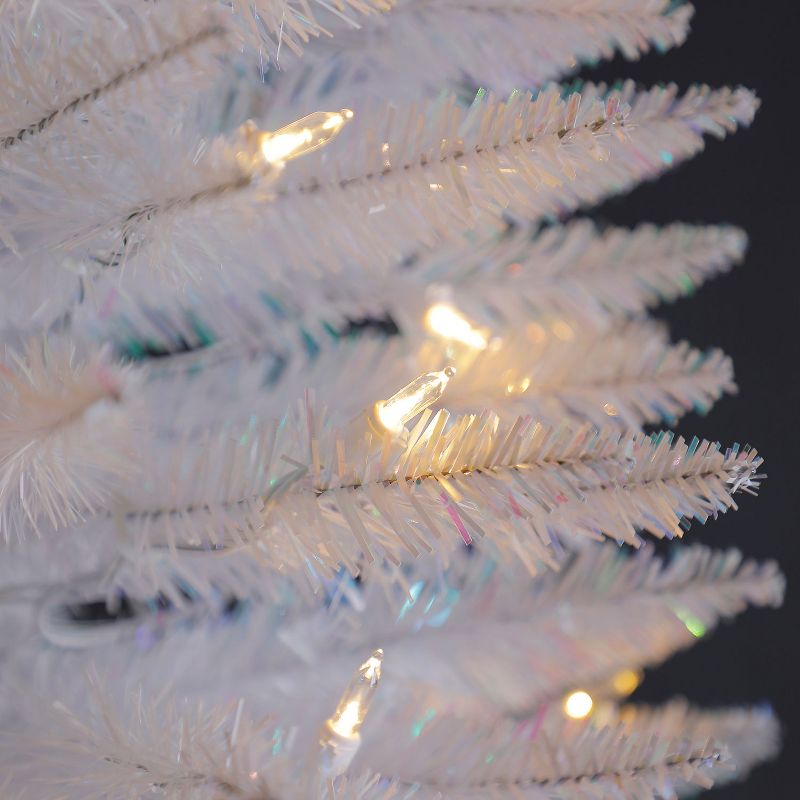 Home Heritage TV70CZ113L00 7 Foot Pre-Lit Artificial Pencil Christmas Tree with Warm White LED Lights, Folding Metal Stand and Easy Assembly, White