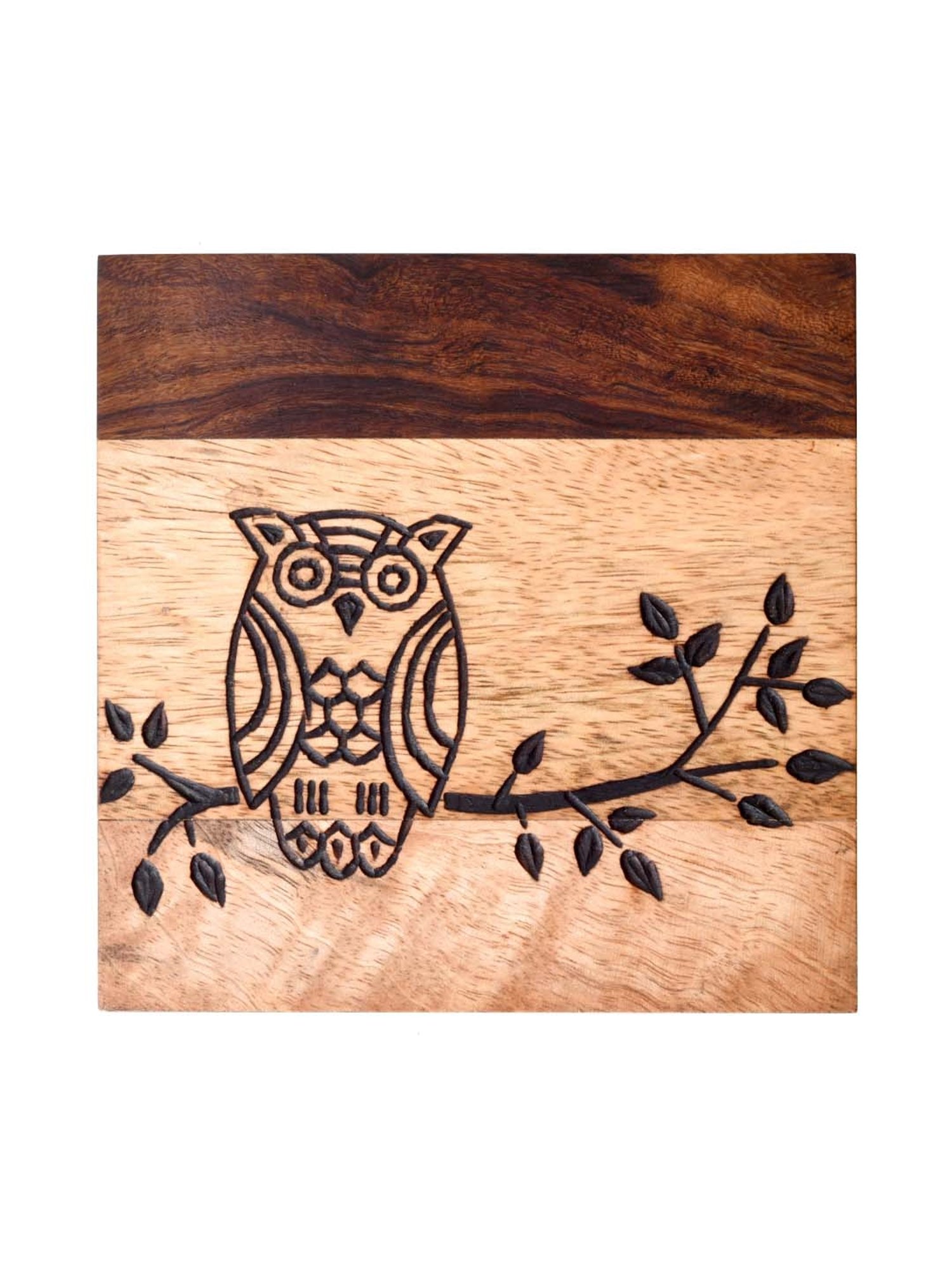 Unravel India Brown & Black Wood Coaster - Set of 6