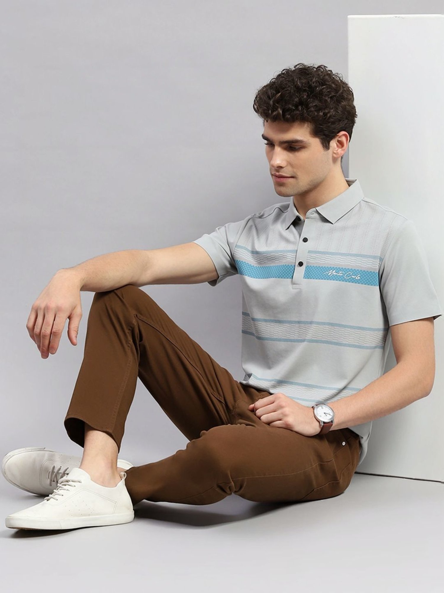 Monte Carlo Sky Regular Fit Striped Polo T-Shirt