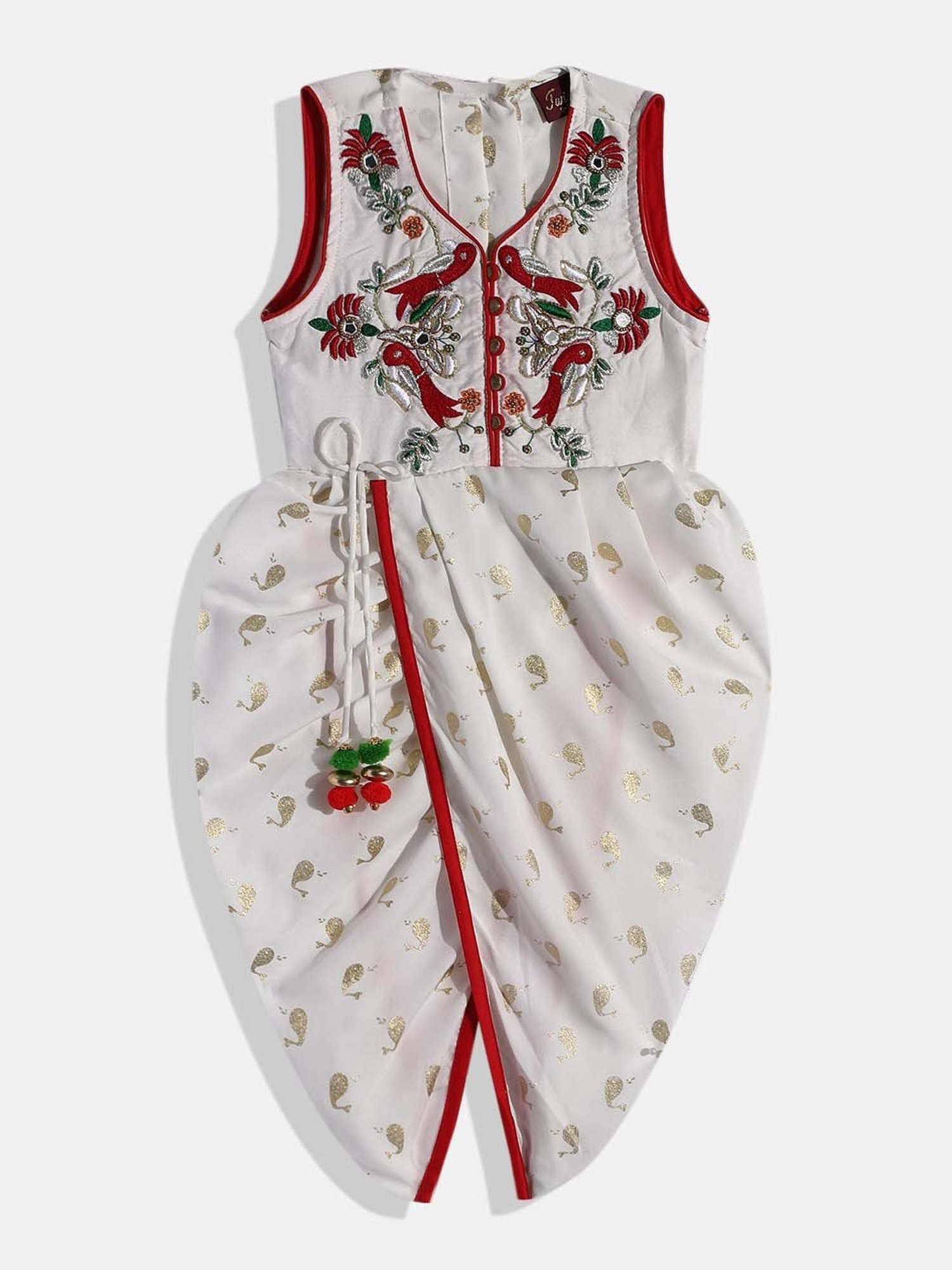 TWISHA Kids White & Red Embroidered Jumpsuit