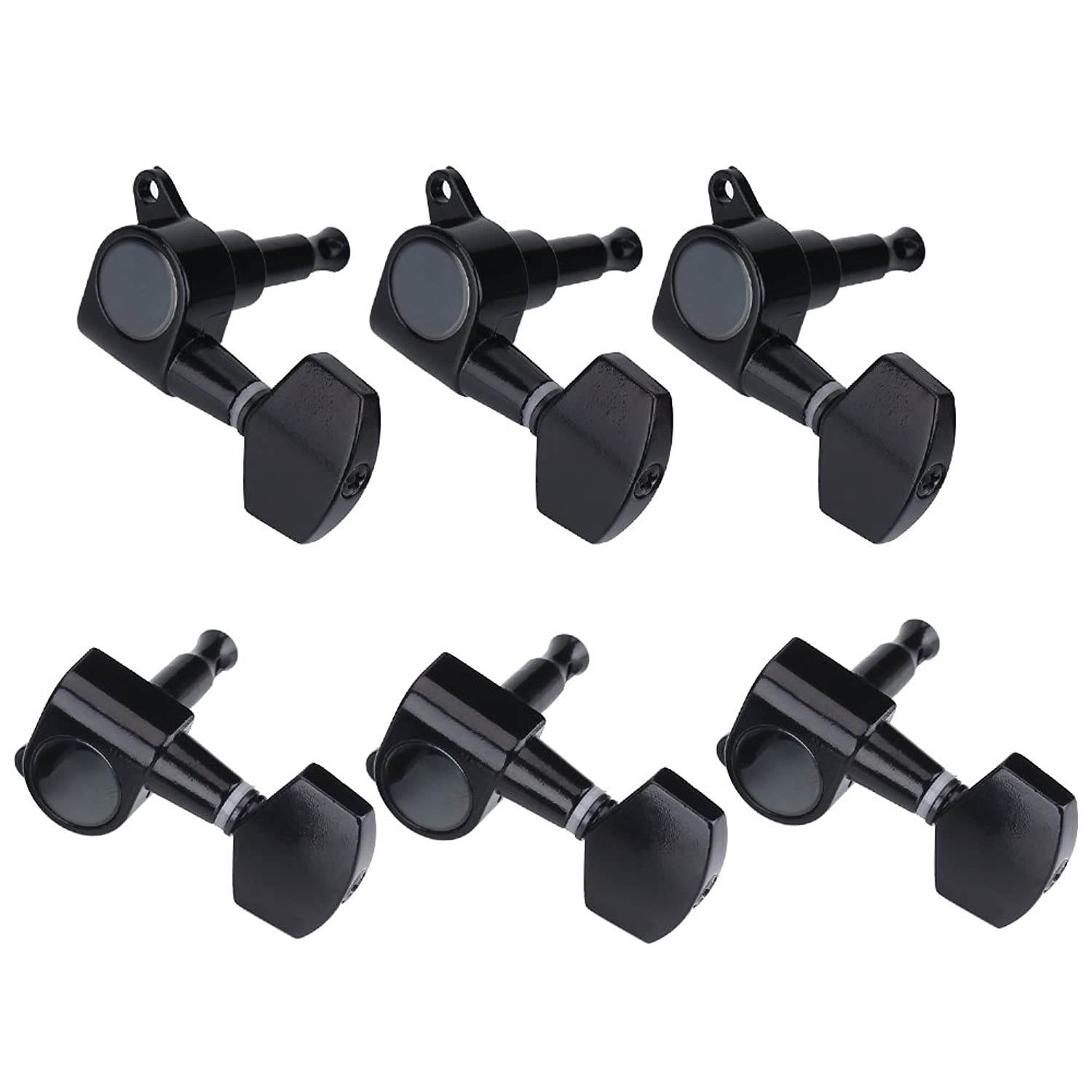 VGEBY 3 Pairs Guitar Pegs, 3L 3R Black Closed Zinc Alloy Machine Heads for Folk/Electric Guitar