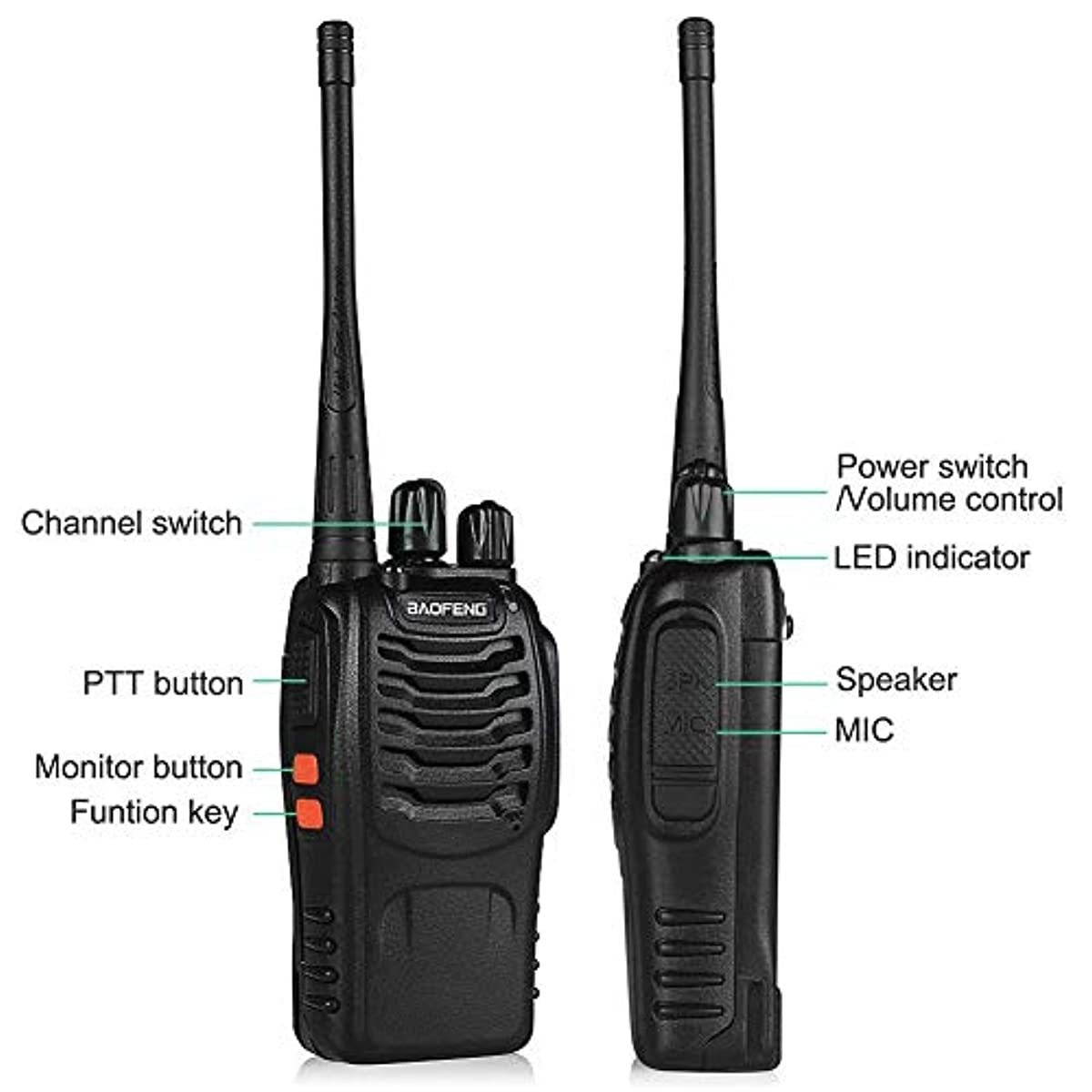 BaoFeng Two Way Radios Long Range FRS Walkie Talkies with Earpiece 3 Pack UHF Handheld Reachargeble Interphone for Adults or Kids Biking Hiking Camping Li-ion Battery and Charger Included