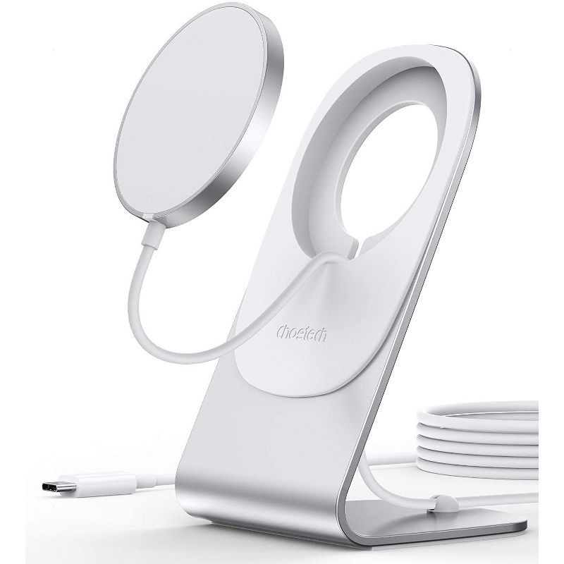 Choetech Magnetic Wireless Charger for iPhone 12 Pro Max/Mini & Airpods Fast Magsaf-e Wireless Charging StationCharging Stand Holder with 5ft USB-C Cable Mag Charger Included - H047 - Silver