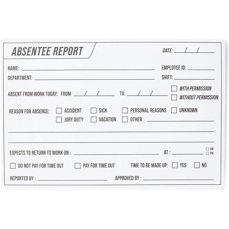 Stockroom Plus 5 Pads 500 Sheets Absentee Report Paper Forms for Work and School (6 x 4 in)