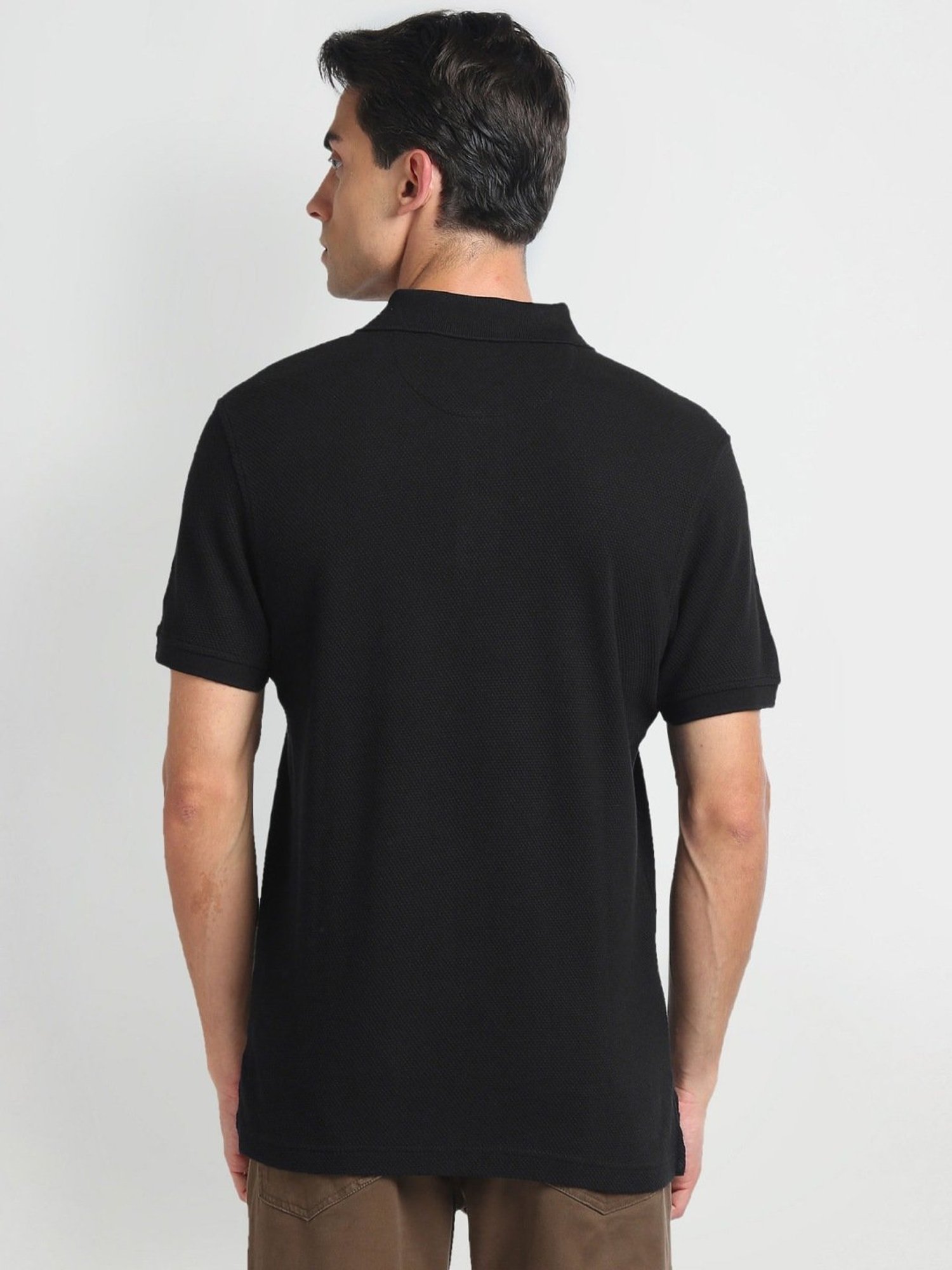 Arrow Sports Black Cotton Regular Fit Colour Block Polo T-Shirt