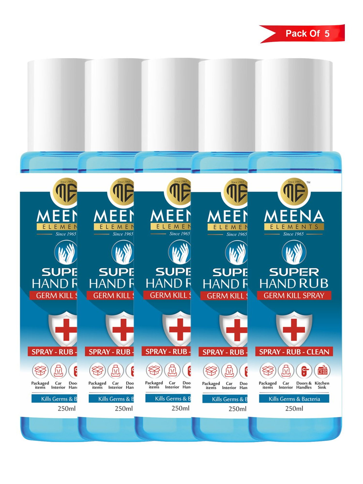 Meena Elements Super Hand Rub Spray (250 ml) - Pack of 5