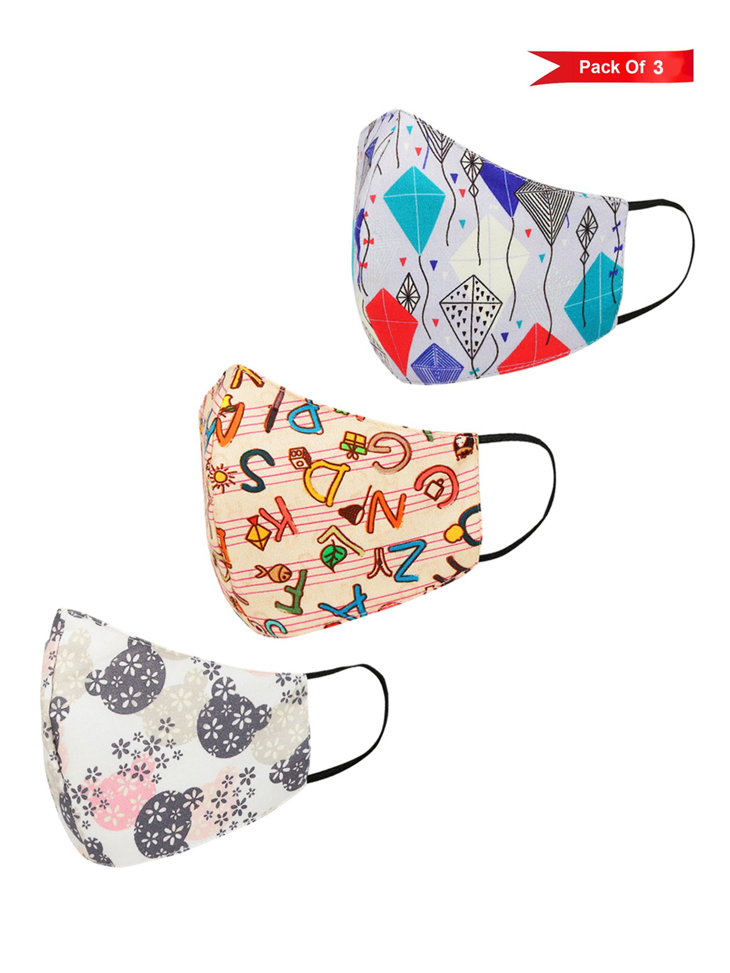 Tossido 2 - 7 Yrs. KIDS 3 Layered Reusable Face Masks - Pack of 3