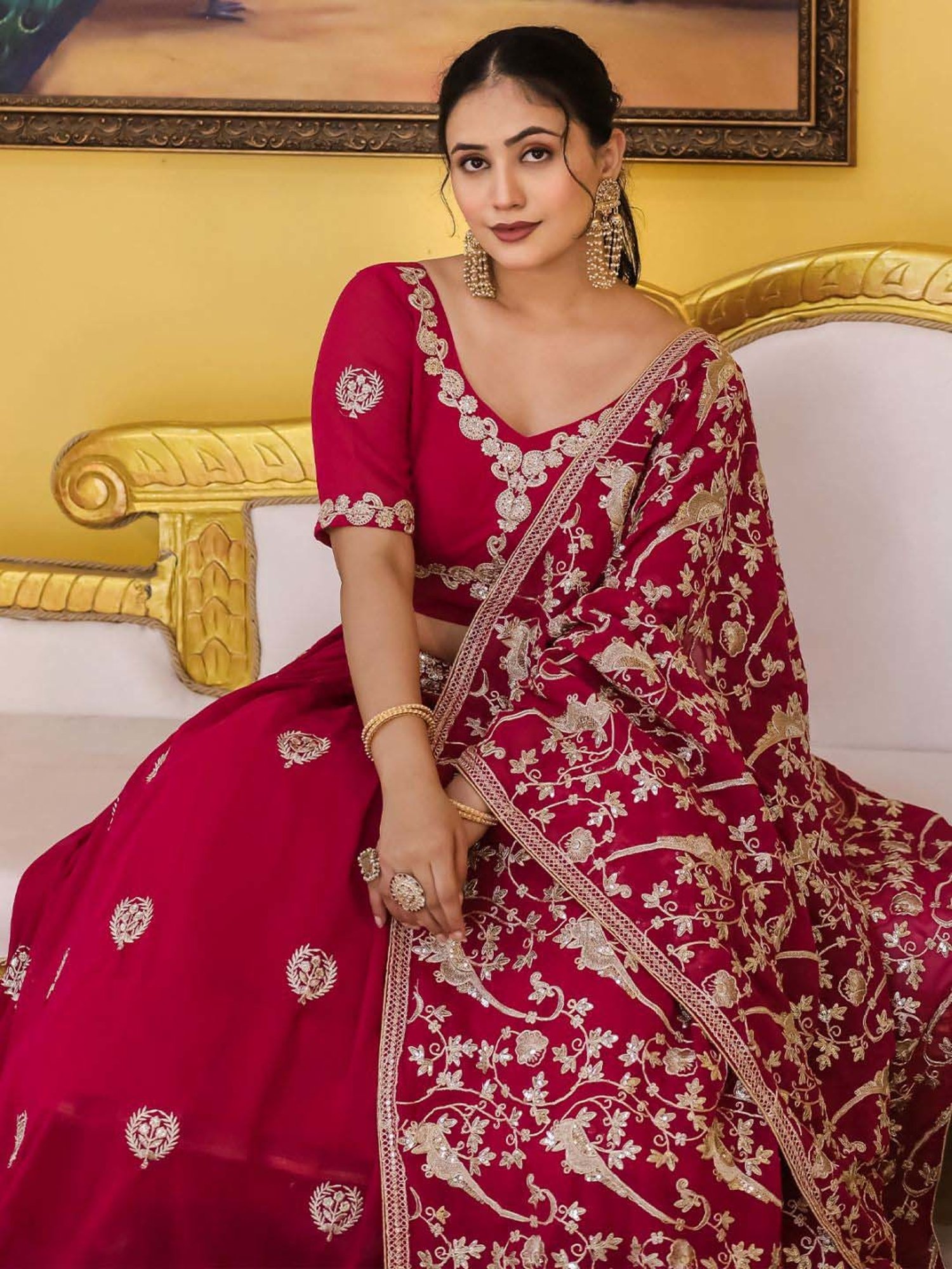 Odette Pink Embroidered Semi Stitched Lehenga Choli Set With Dupatta