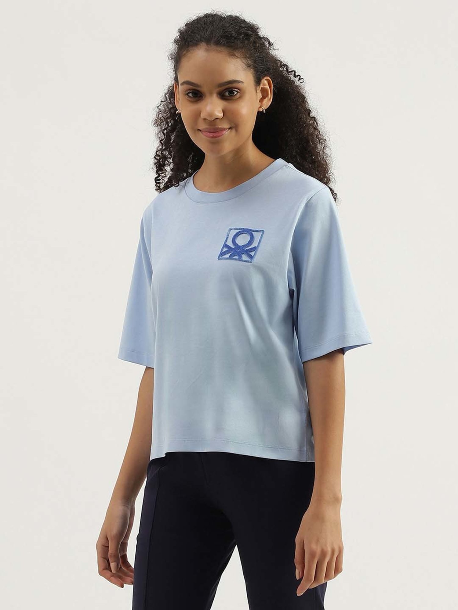 United Colors of Benetton Blue Cotton Printed T-Shirt