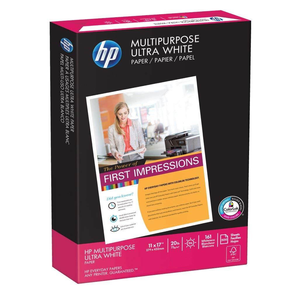 HP Printer Paper, Multipurpose20, 11 x 17, Ledger, 20lb, 96 Bright, 500 Sheets / 1 Ream (172001R) Made In The USA