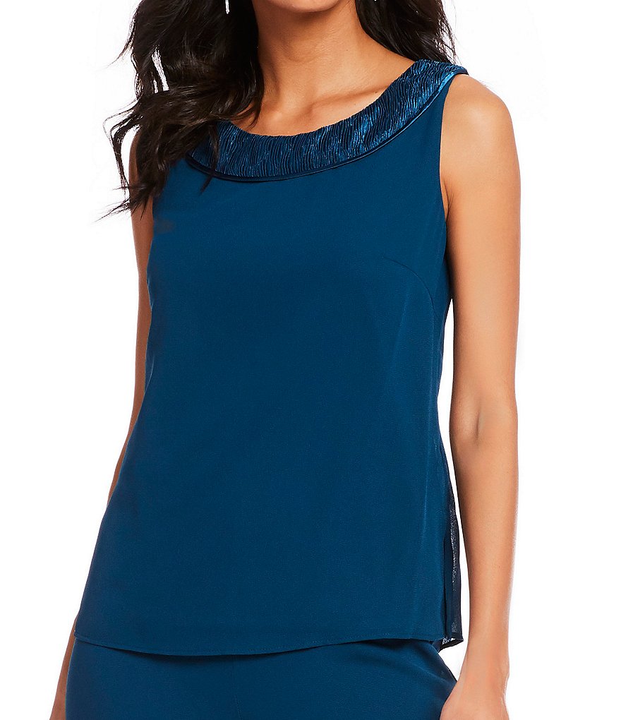 Alex Evenings Stretch Velvet Long Sleeve Ruched Beaded Accent Collar Boat Neck Blouse