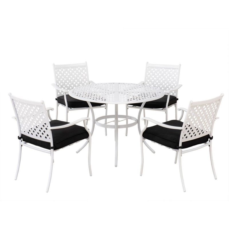 Kupperswick 5pc Steel Outdoor Patio Dining Set with Removable Cushions and Umbrella White - Sunjoy
