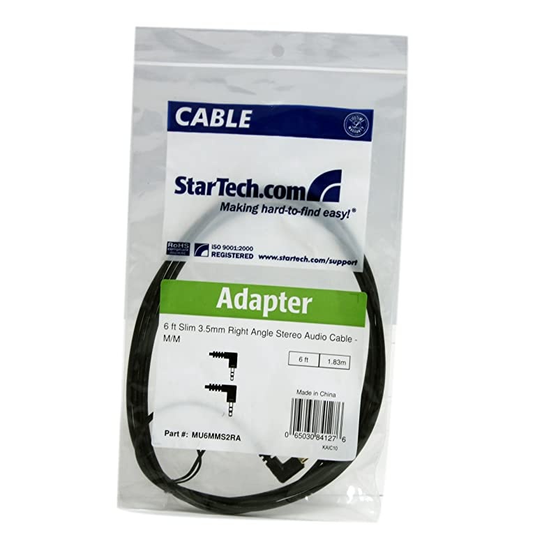 6 ft 18 m Right Angle 35 mm Audio Cable 35mm Slim Audio Cable Right Angle MaleMale Aux Cable MU6MMS2RA Black