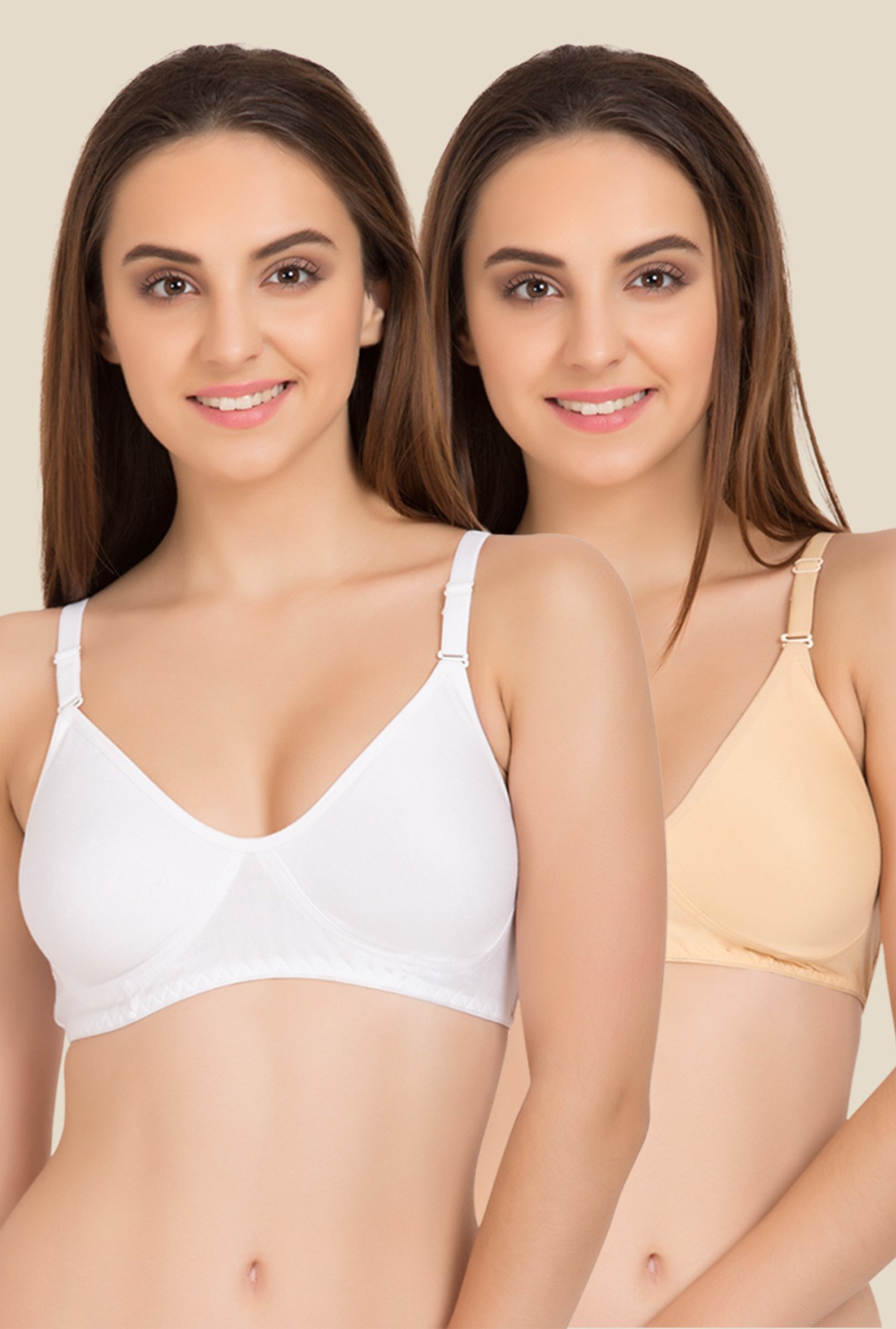 Tweens White & Beige Non Padded Bra (Pack Of 2)