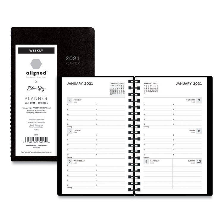 Blue Sky Aligned Weekly Contacts Planner, 6 X 3.5, Black, 2022 123854