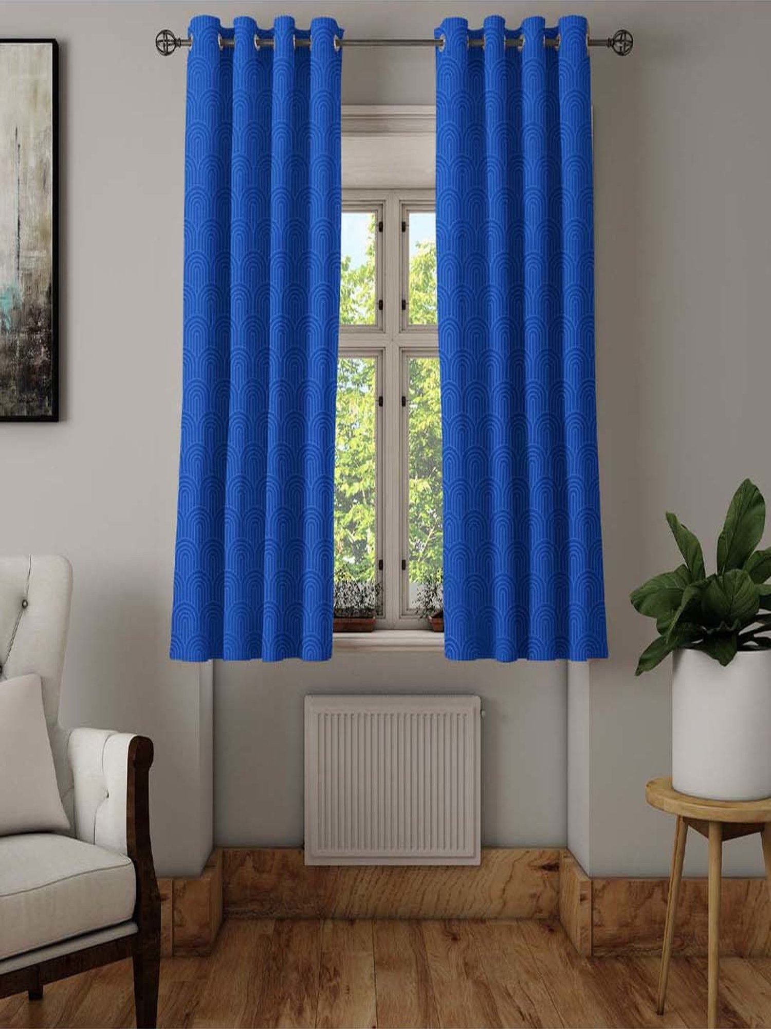 @home Veera Blue Polyester 5 Ft Window Curtain - Set of 2