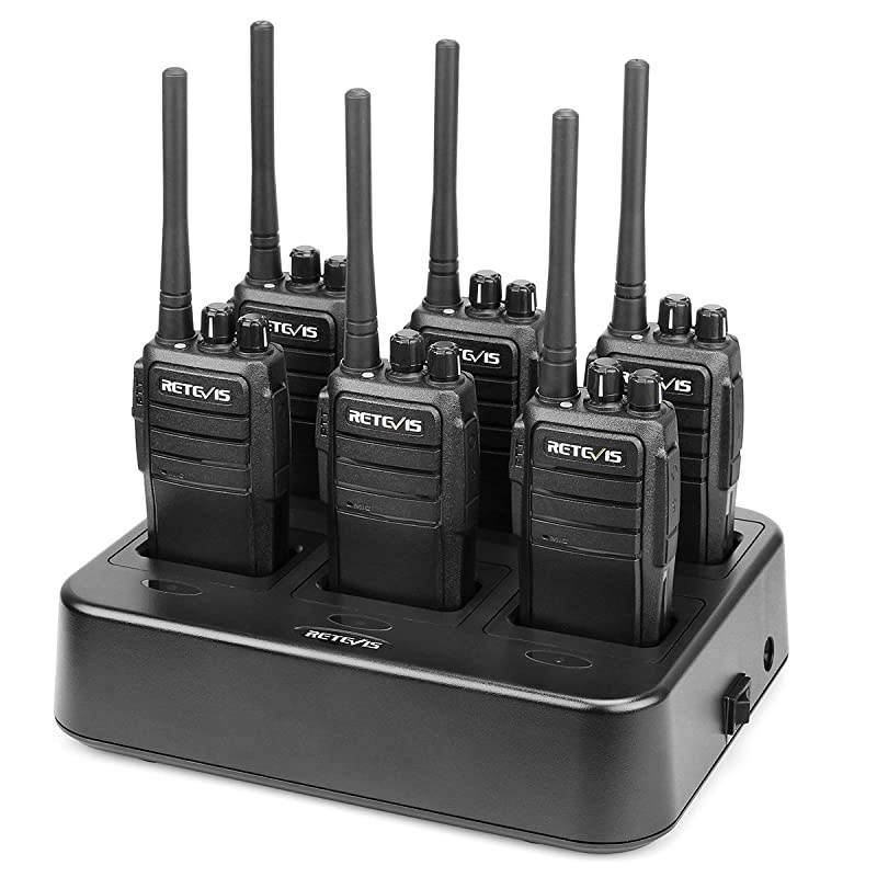 Case of 6 RT21 Two Way Radios Long Rang Walkie Talkies for Adults Hands Free 2 Way Radios for Business with SixWay Multi Gang Charger