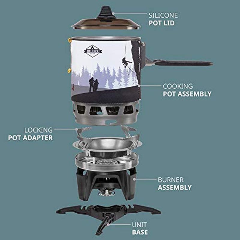 HikeCrew Portable Gas Powered Stove top & Cooking System, Compact Camping Cooktop with 0.8L Pot, Silicone Lid, Folding Handle & Carry Bag