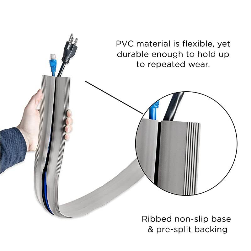 Gray 10 Ft Floor Cord Cover Rubber Low Profile Cable Protector 49627